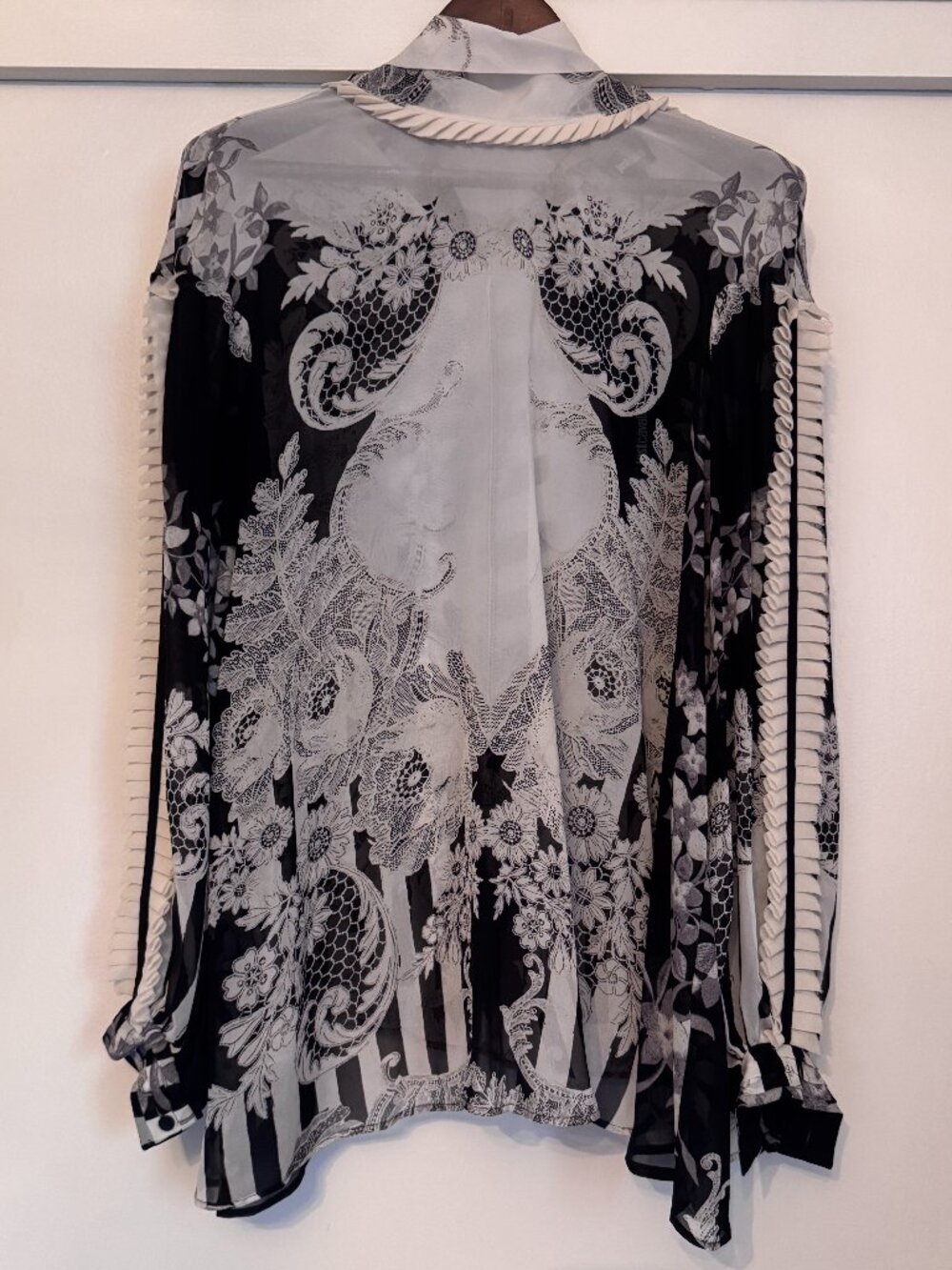 Just Cavalli Black & White Silk Blouse, Size 38 Italian, US Medium-Large, NWT